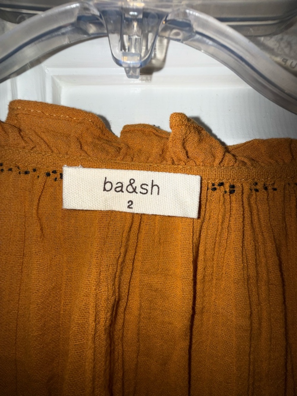 ba&sh Rust Embroidered Boho Peasant Blouse Tassel Tie Tunic Top - Picture 4 of 6
